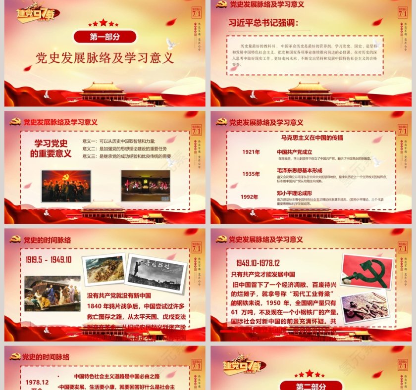 红色大气中国共产党党史ppt模板第2张