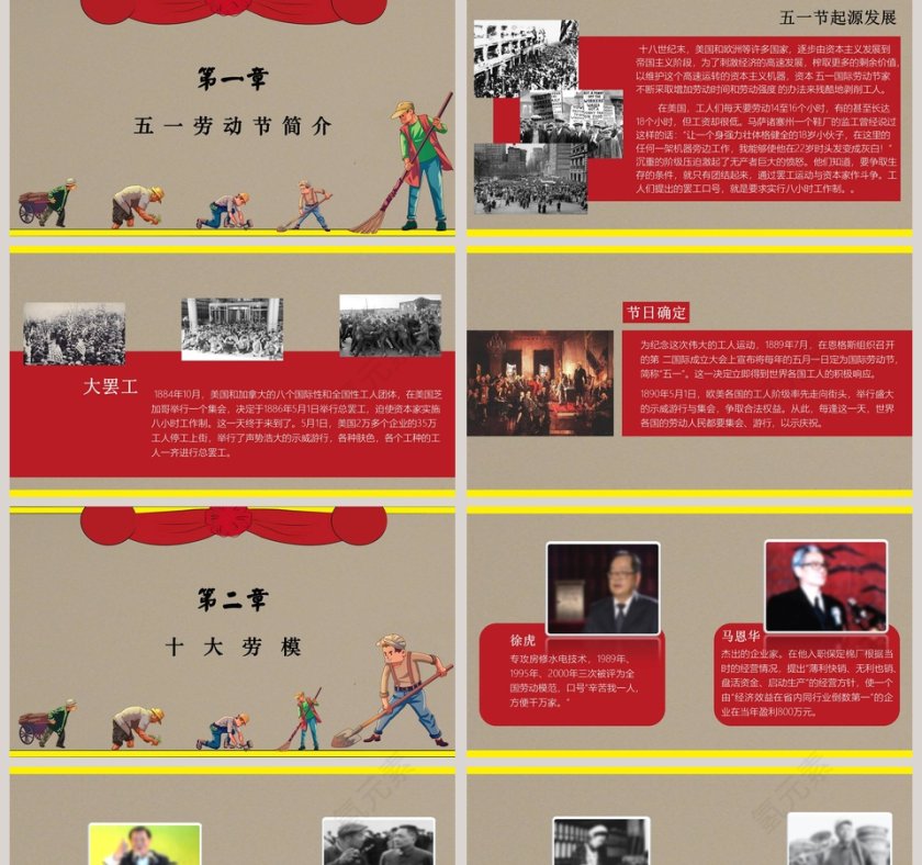 怀旧风格五一劳动节节日ppt模板第2张