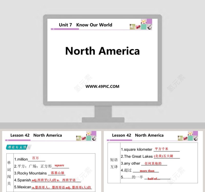 North AmericaUnit 7Know Our World教学ppt课件第1张