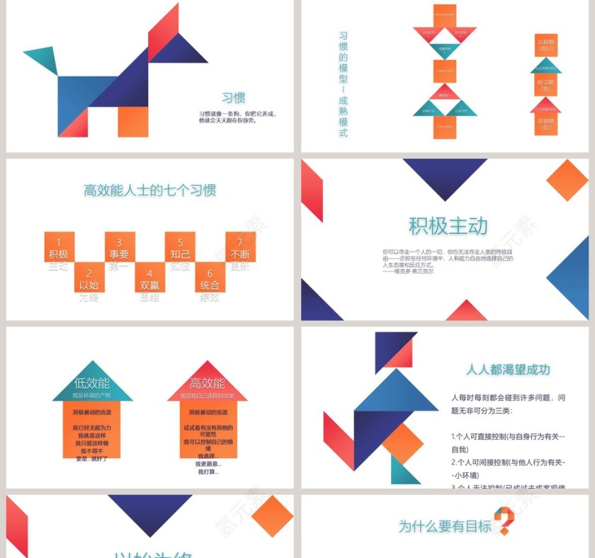 几何主题高效能人士的七种习惯ppt模板第2张