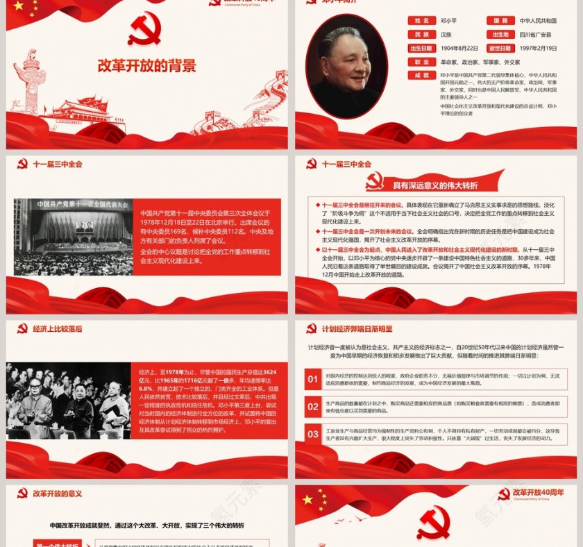 红色大气改革开放40周年党课PPT第2张