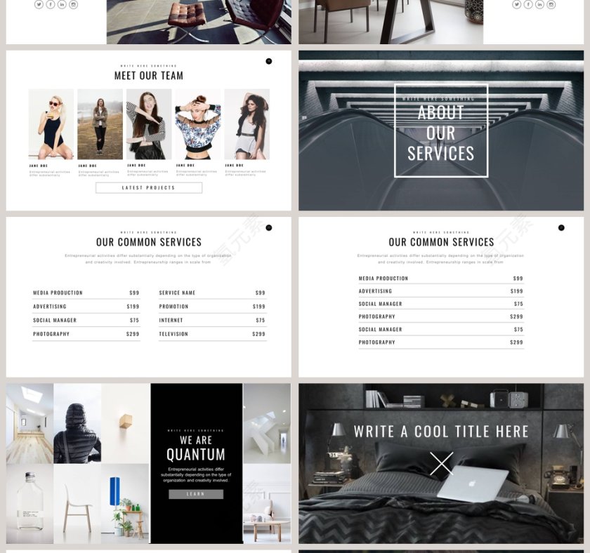 欧美极简PPT创意欧美杂志风创业书PPT模板 第4张