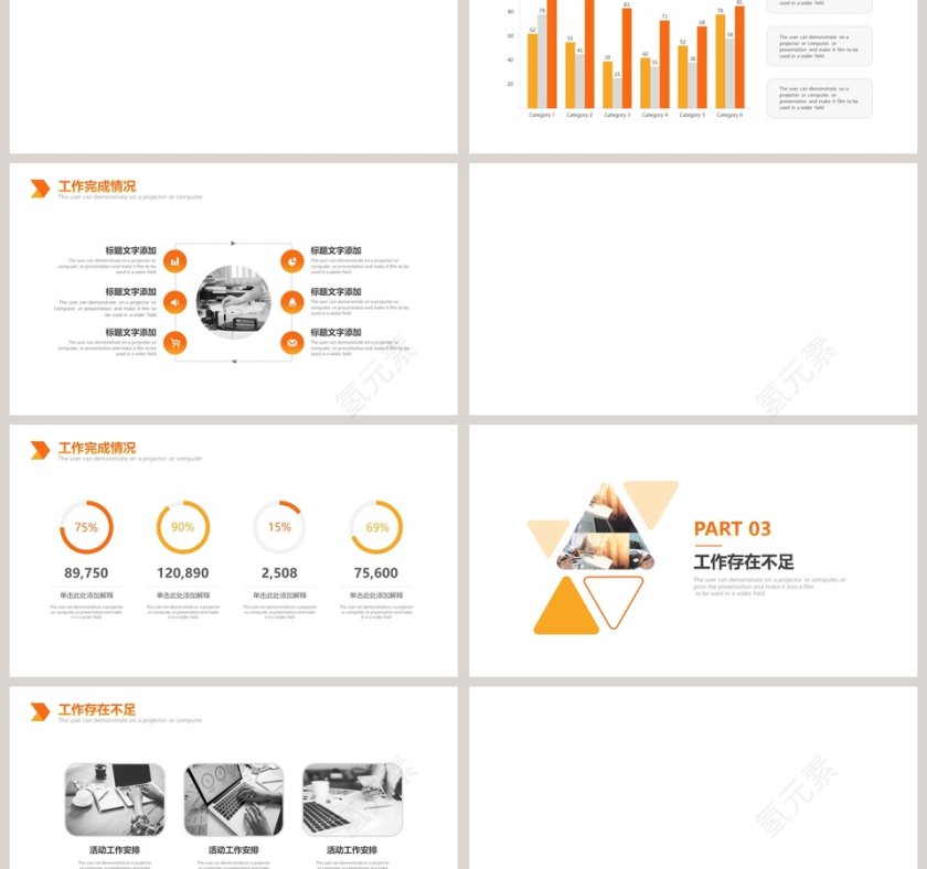 橙色简洁工作总结汇报PPT模板第3张