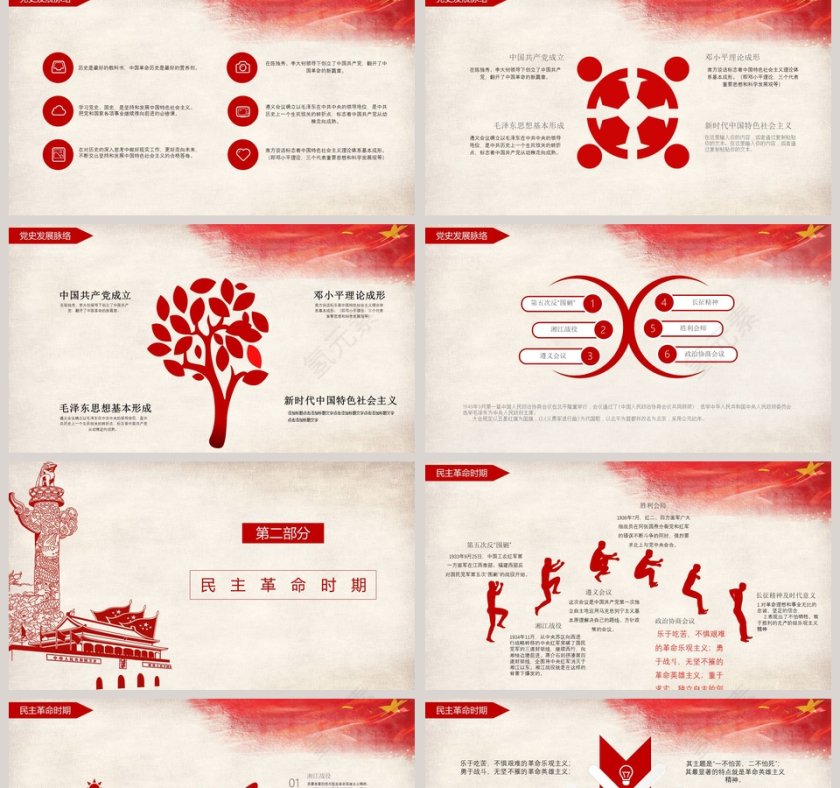 剪纸风永远跟党走七一建军节PPT模板第2张