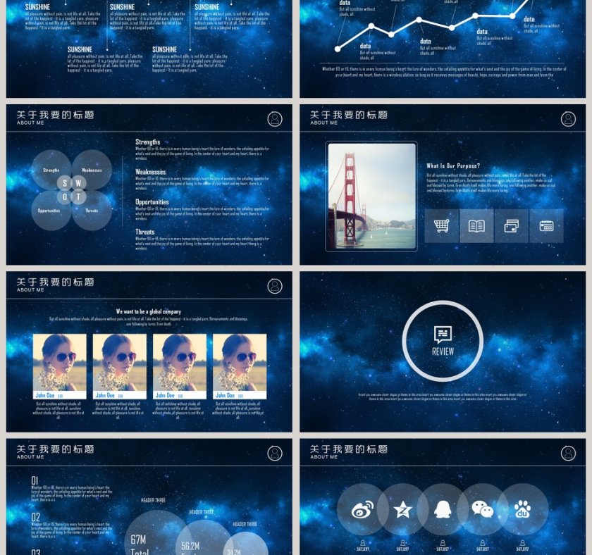 蓝色唯美星空风格工作总结ppt第3张