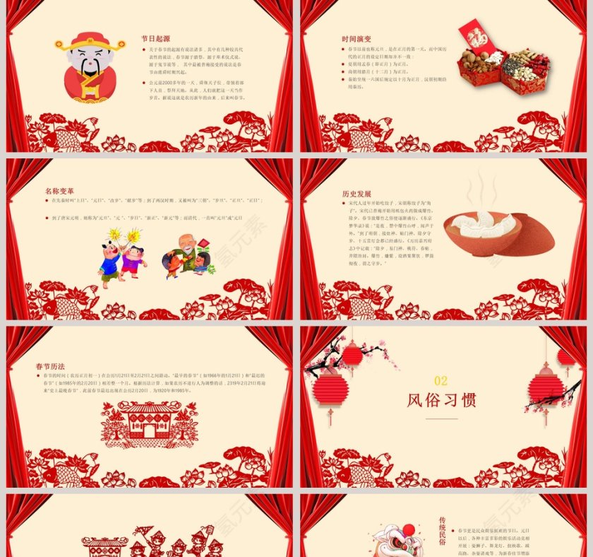 红色简约大气春节快乐新春ppt第2张