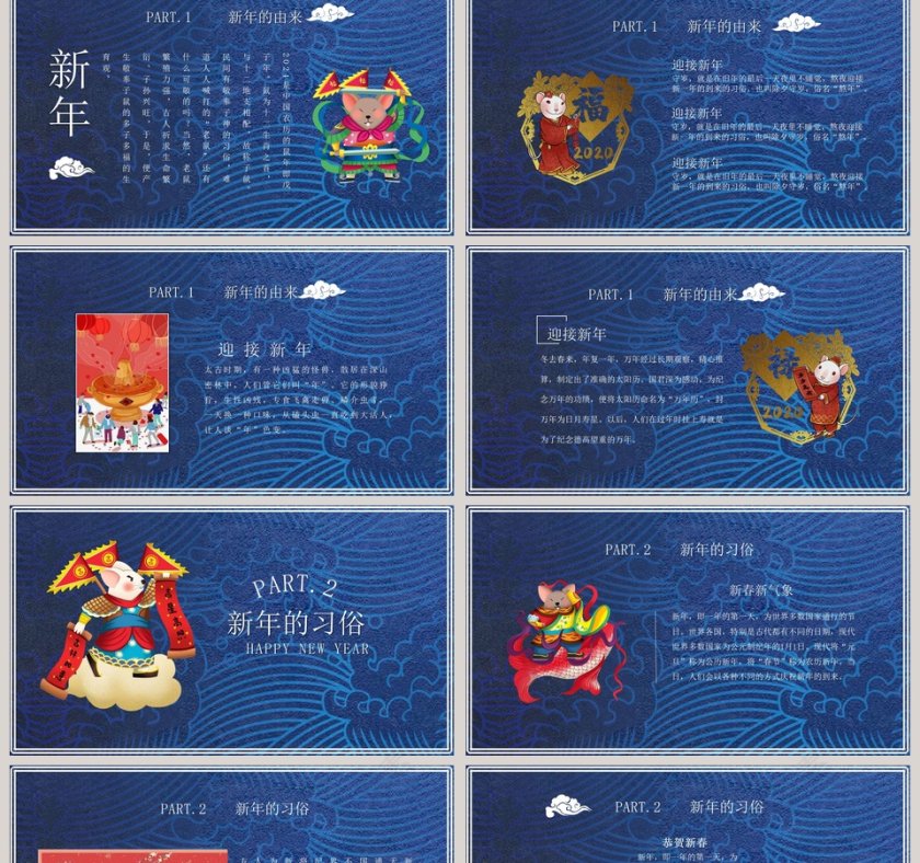 新年快乐鼠年大吉主题PPT模板 第2张