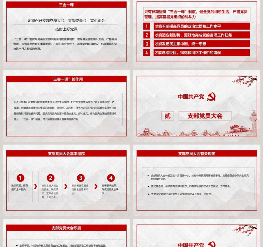 简约党政三会一课制度贯彻落实PPT模板第2张