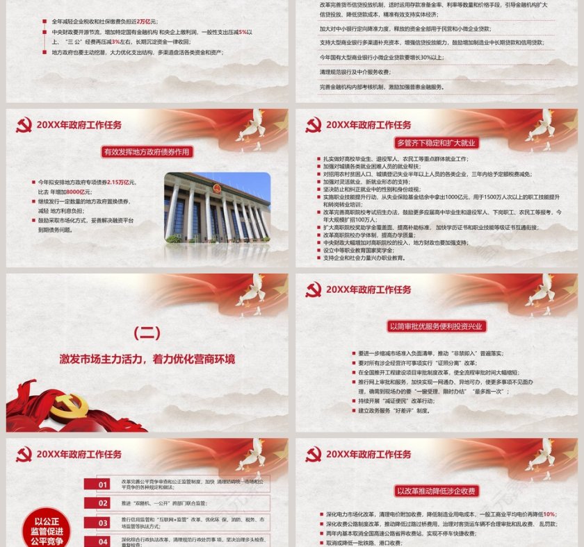 中国风全面解读政府工作报告PPT模板第6张