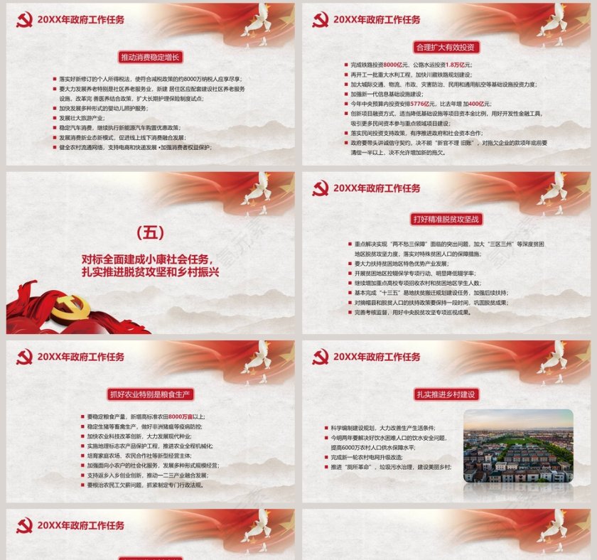 中国风全面解读政府工作报告PPT模板第8张