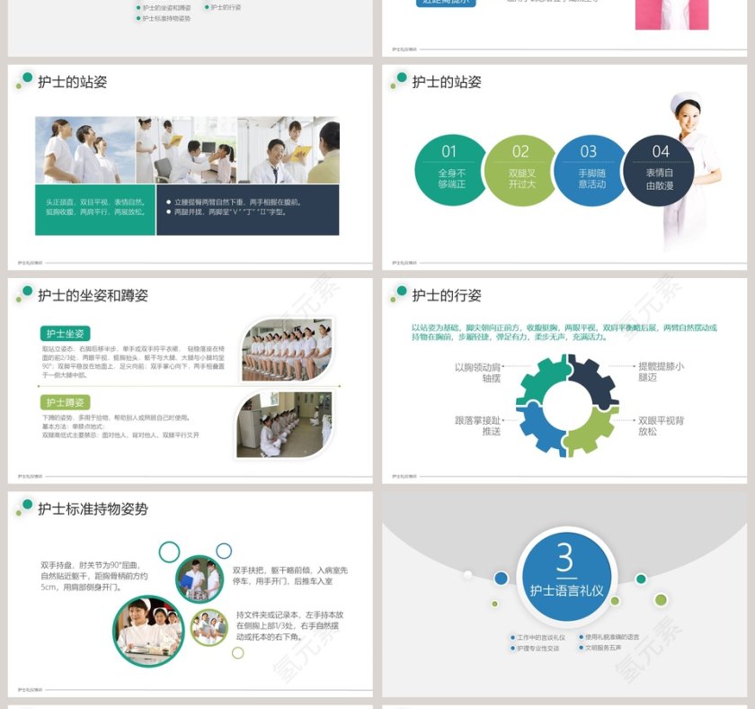 清爽简约护士礼仪培训PPT模板护士护理礼仪PPT 第4张