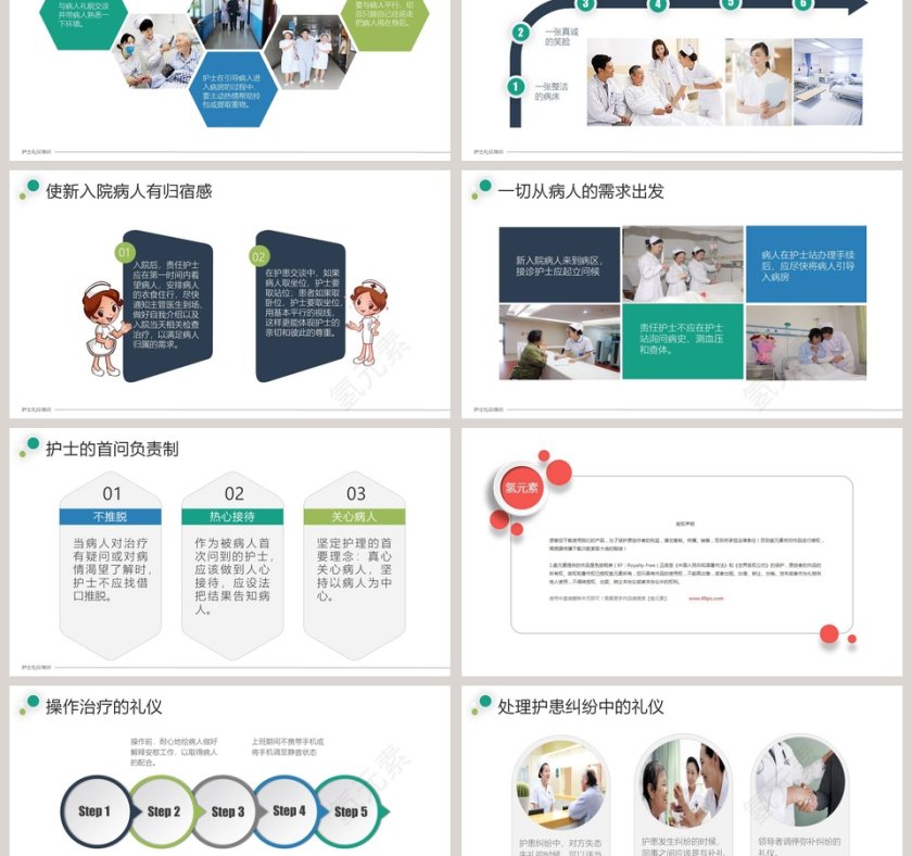 清爽简约护士礼仪培训PPT模板护士护理礼仪PPT 第6张