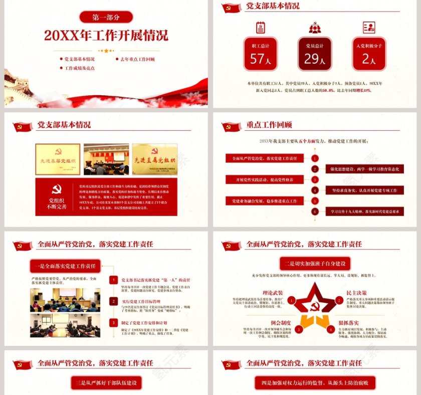 红色大气年终党建工作总结PPT第2张