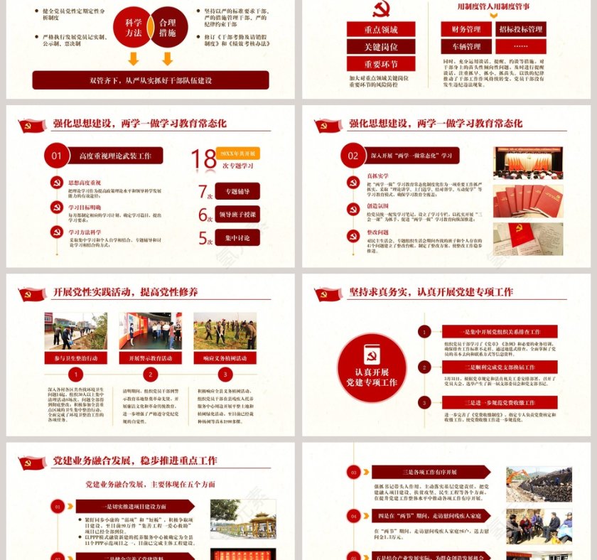 红色大气年终党建工作总结PPT第3张