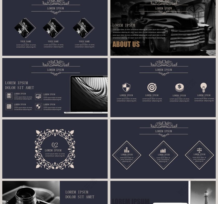 欧美复古主题PPT模板第2张