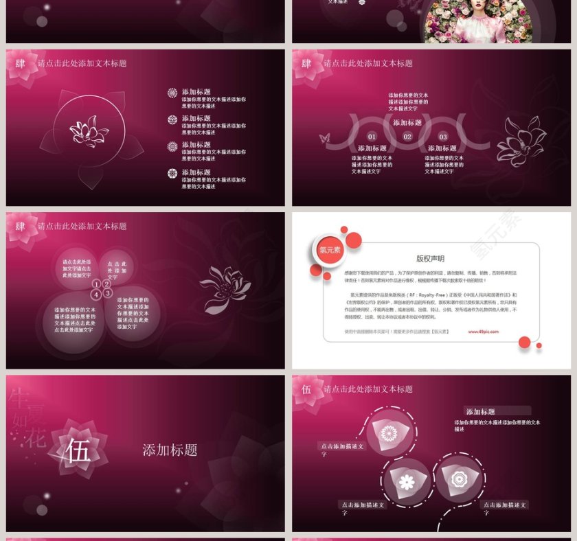 精美魅惑玫紫婚庆爱情PPT模板第4张