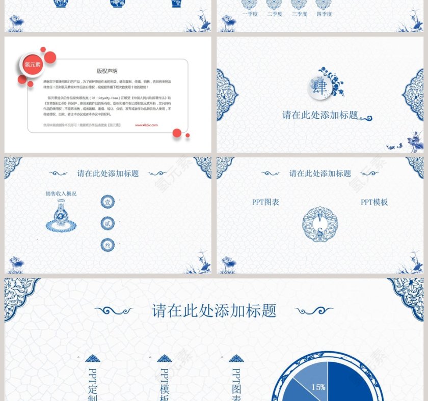 青花主题背景工作汇报模板PPT第4张