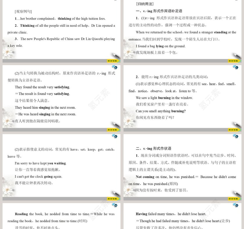 使用PPT模板进行SectionGrammarving形式作宾语补足语和状语设计第2张