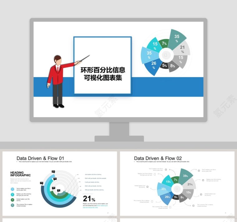 环形百分比信息可视化图表集PPT模板第1张