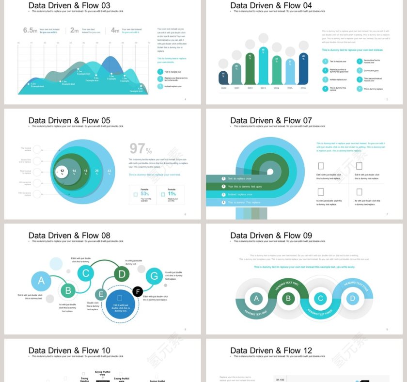 环形百分比信息可视化图表集PPT模板第2张