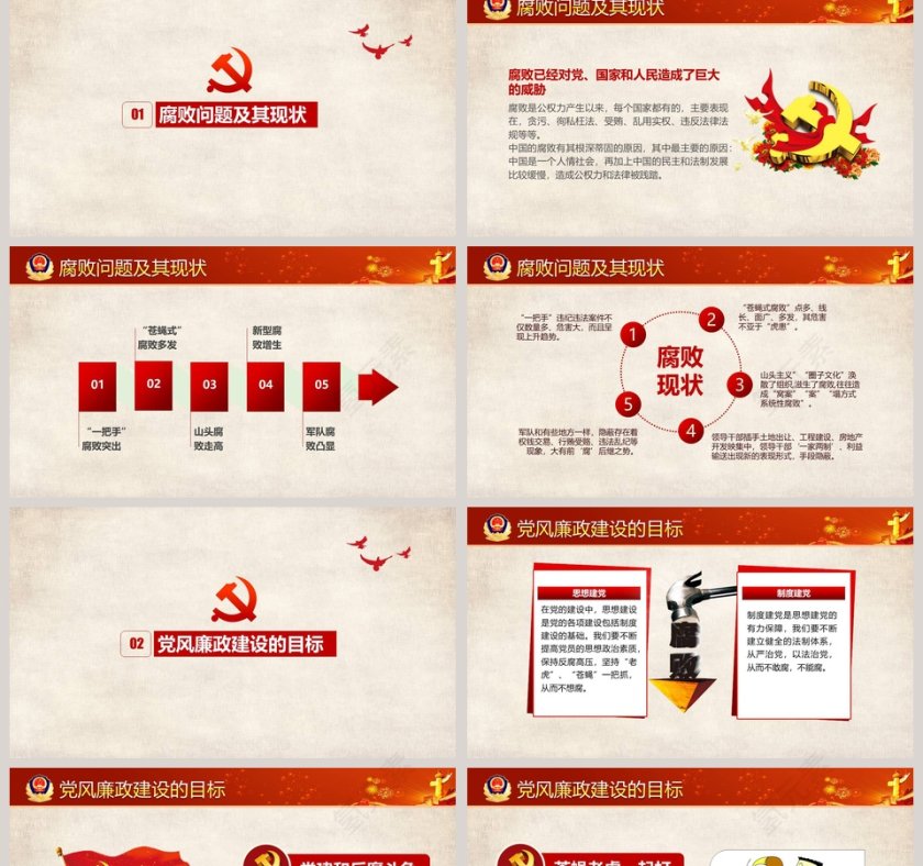红色党政党建廉政廉政PPT模板 第2张