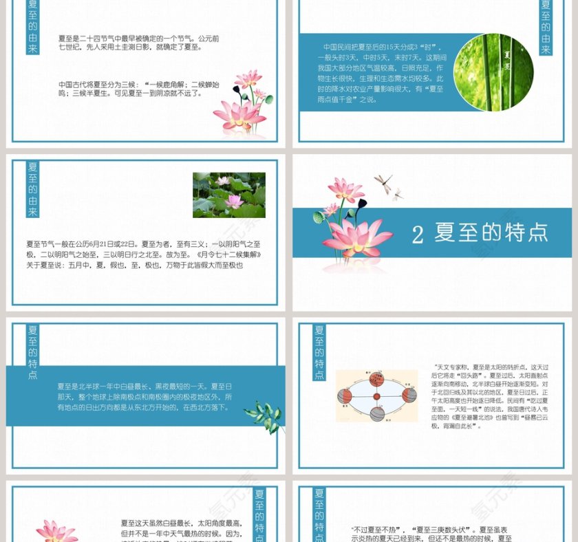 蓝色简约二十四节气夏至ppt模板 第2张