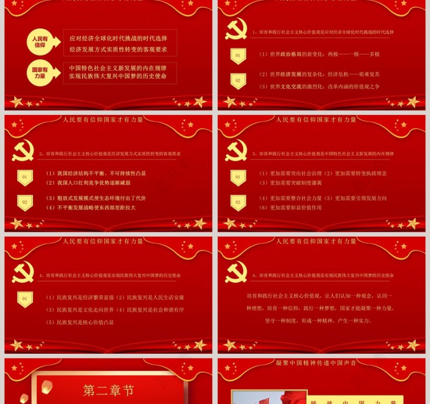 红色大气培育和践行社会主义核心价值观PPT模板第2张