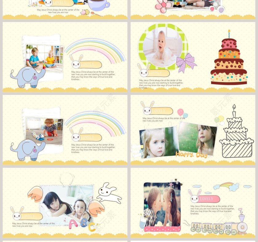 卡通生日快乐纪念册ppt模板第4张