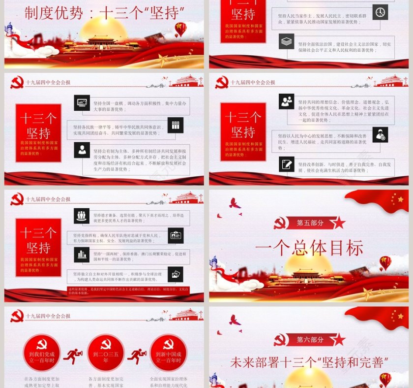 十九届四中全会公报红色精神学习PPT模版第3张