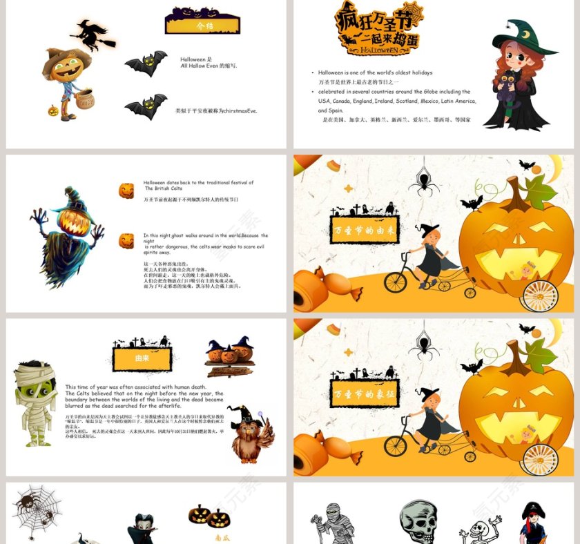 卡通简约万圣节节日介绍ppt模板第2张