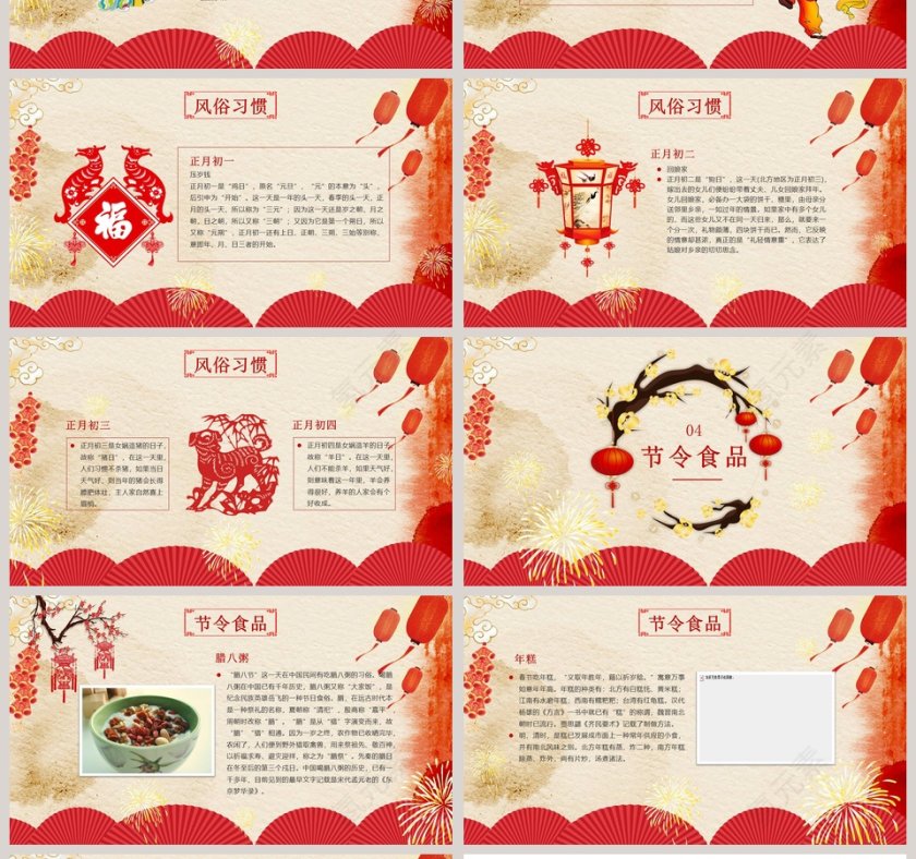 中国风红色简约春节习俗ppt第4张