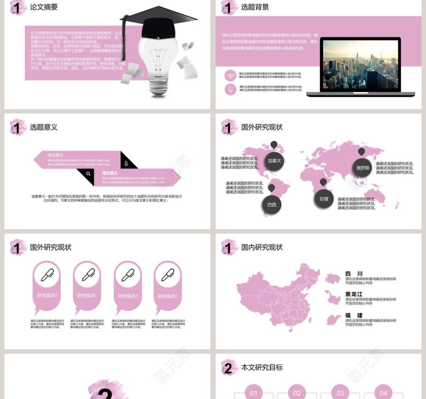 水彩风毕业论文答辩PPT模板第2张