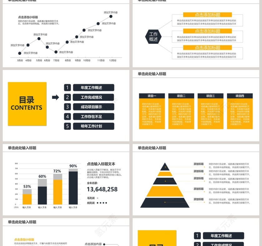 黄色简约工作总结暨工作计划PPT模板第2张