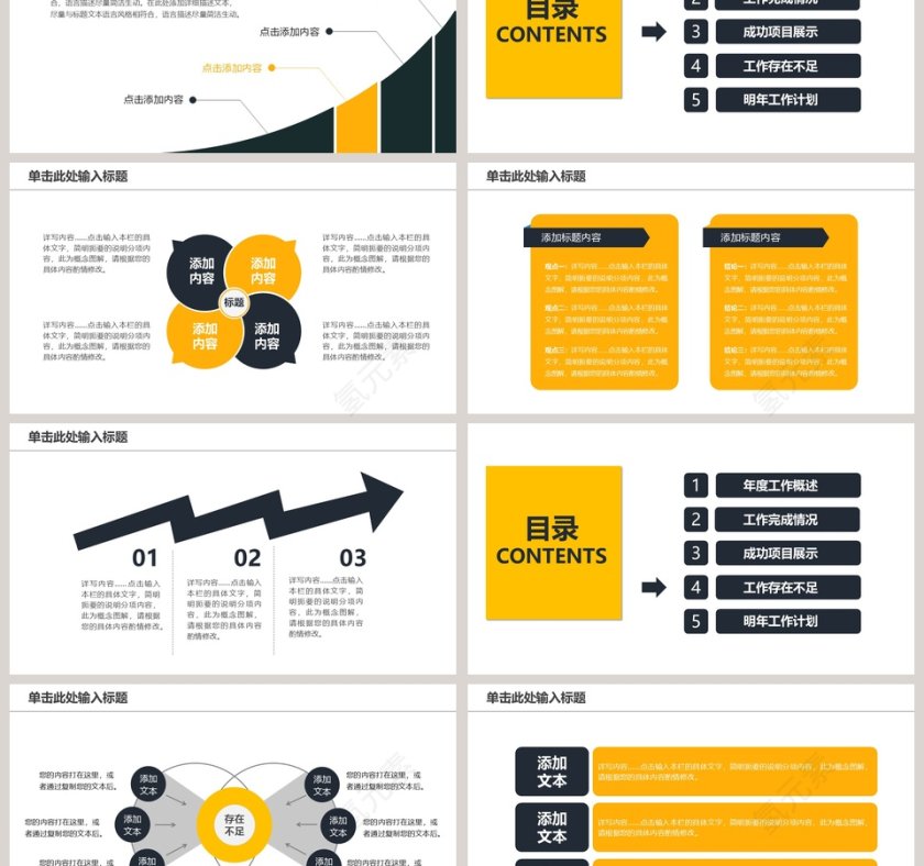 黄色简约工作总结暨工作计划PPT模板第3张