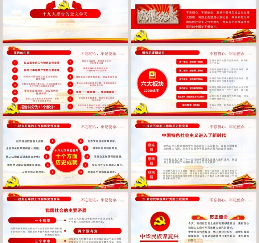 党建风学习贯彻落实十九大报告精神PPT模板第3张