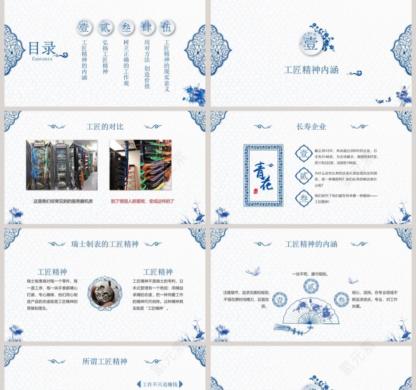 蓝色简约中国风工匠精神PPT第2张