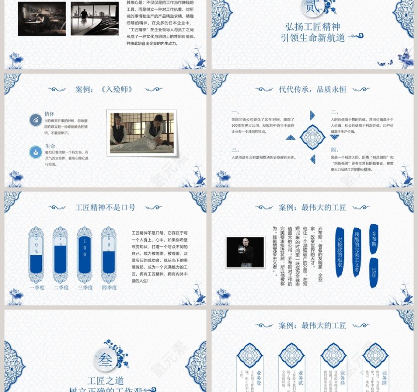 蓝色简约中国风工匠精神PPT第3张