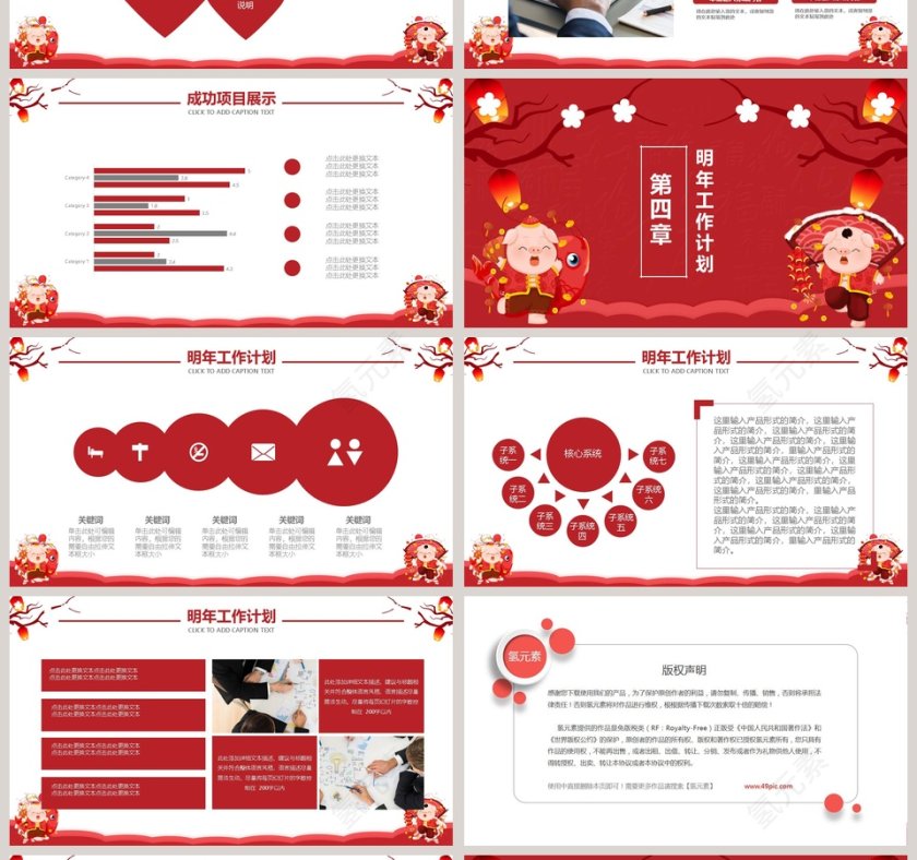 红色喜庆猪年年终总结大会PPT第4张