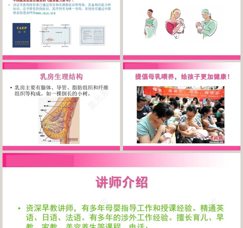 粉红色催乳师课程培训PPT模板第3张