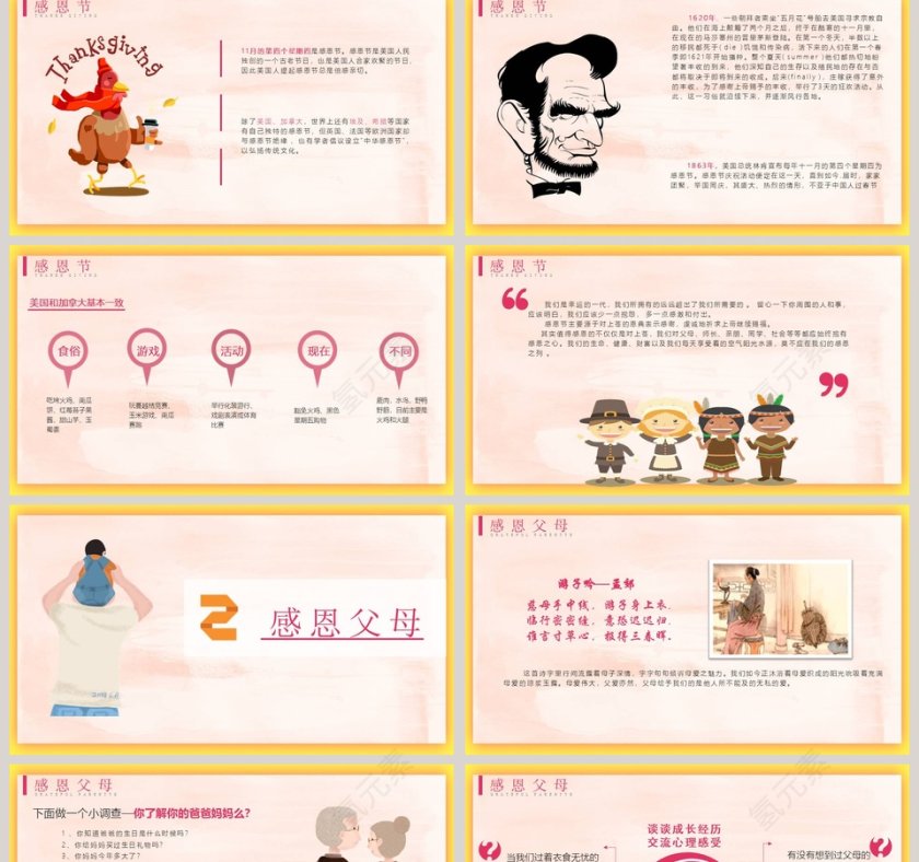简约清新小学生幼儿园感恩节节日介绍PPT模板第2张