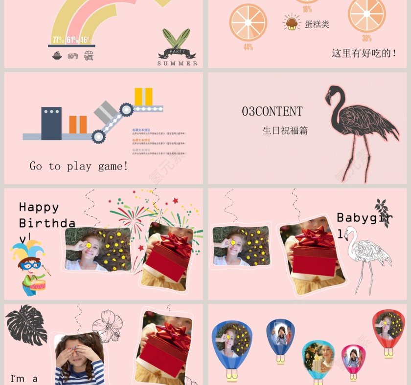 火烈鸟主题生日派对PPT第3张