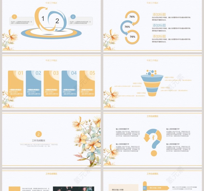 小清新水彩花卉总结汇报PPT模板第2张
