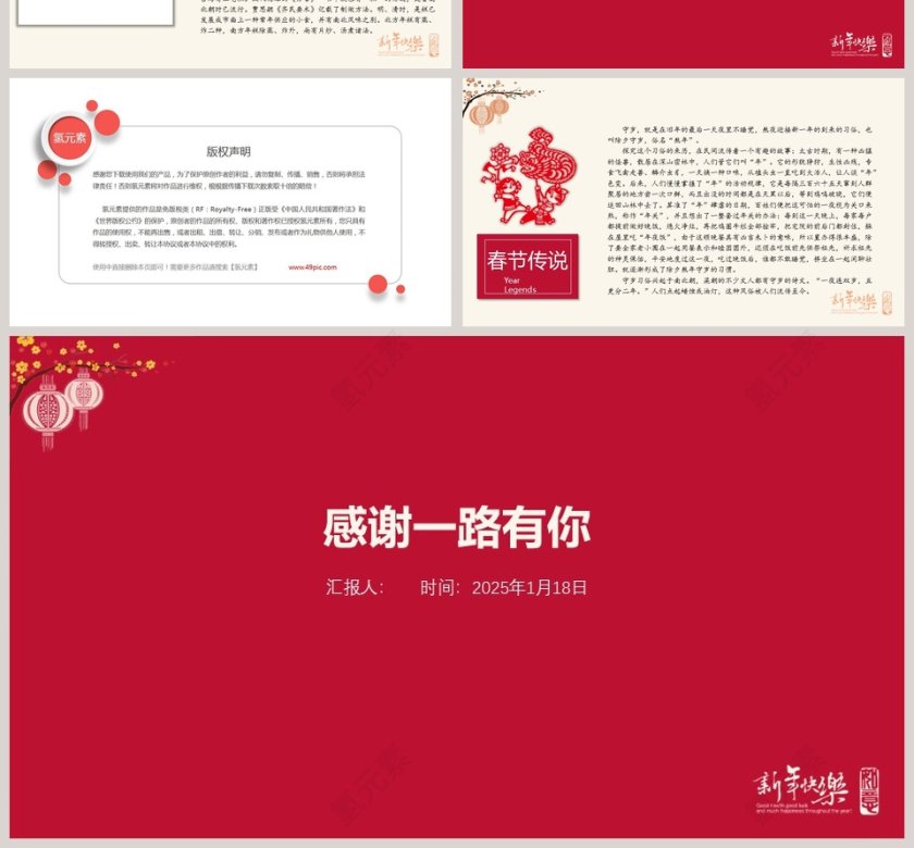 红色简约喜庆春节欢乐中国年ppt第4张