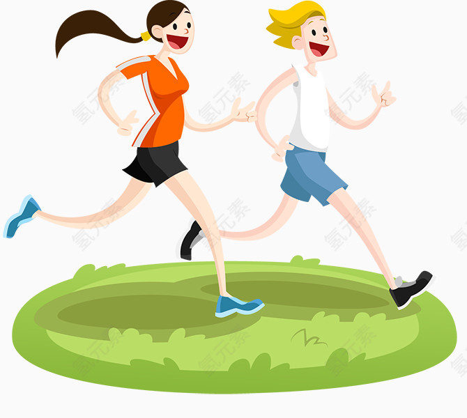 卡通奔跑踏青跑步素材