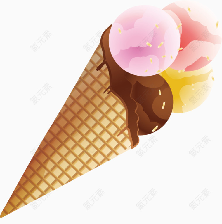 夏日元素雪糕水彩手绘图标元素