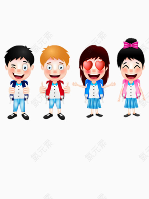 卡通风格背着书包的小学生