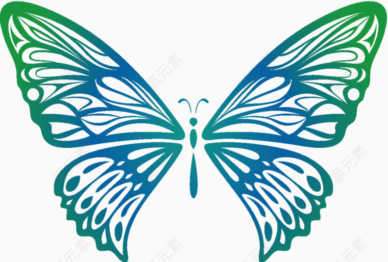 手绘蓝绿色蝴蝶