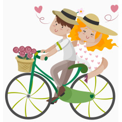 卡通骑单车的情侣矢量元素