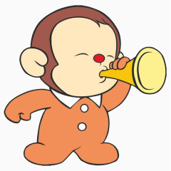 卡通手绘吹喇叭的小猴子