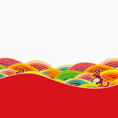 红色中国元素风格海浪